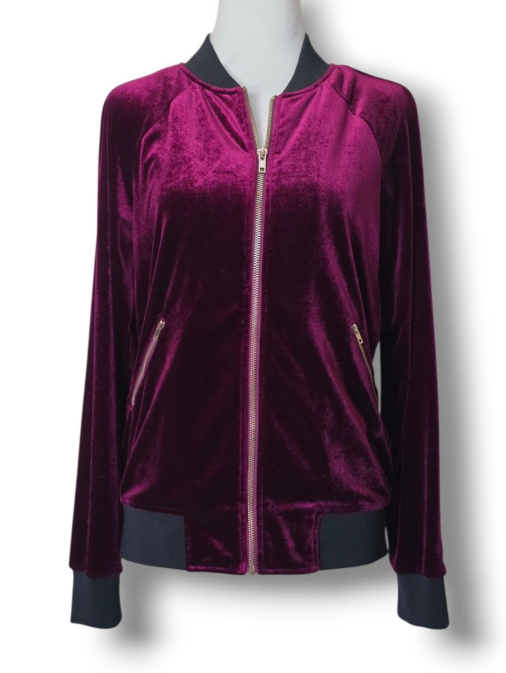 JustFab Burgandy Velour Full Zip Jacket - Size XS